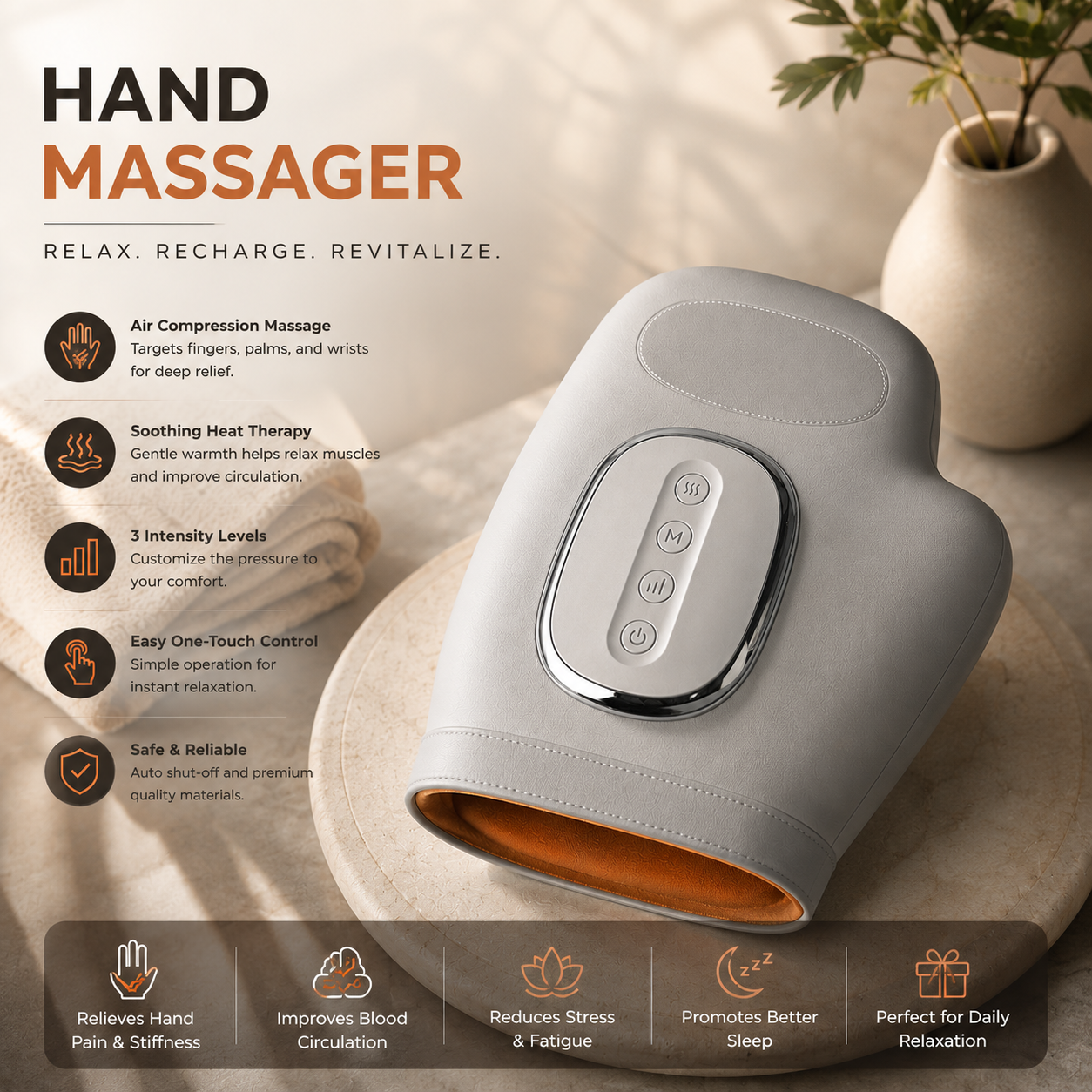 Smart Hand Massager for Palms and Wrist Joints with Heat Therapy